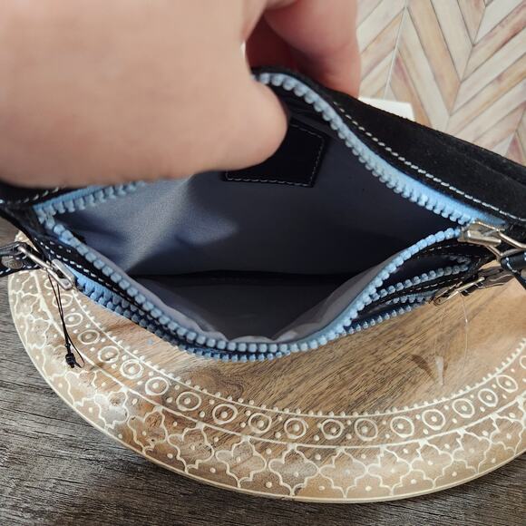 NWOT Cole Haan Black Suede Triple Zip Travel Square Pouch - Picture 5 of 8